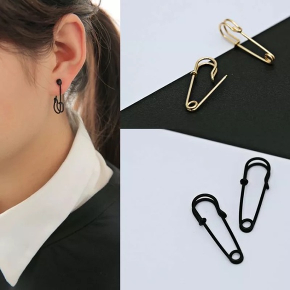 Jewelry - Black goth punk safety pin earrings